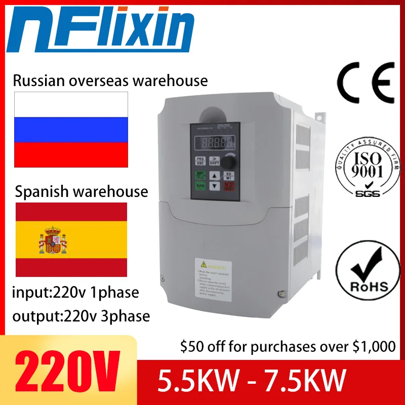 frequency inverter VFD 1-phase input 220V, 1-phase output 220V 0.75KW/1.5KW/2.2KW/4KW/5.5KW/7.5KW Universal VFD