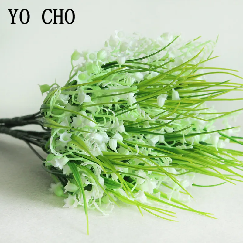 YO CHO Valley Lily Flower Bouquet Bridesmaid Mini Hanging Bell Flower Bridal Wedding Convallaria DIY Home Party Wedding Decor