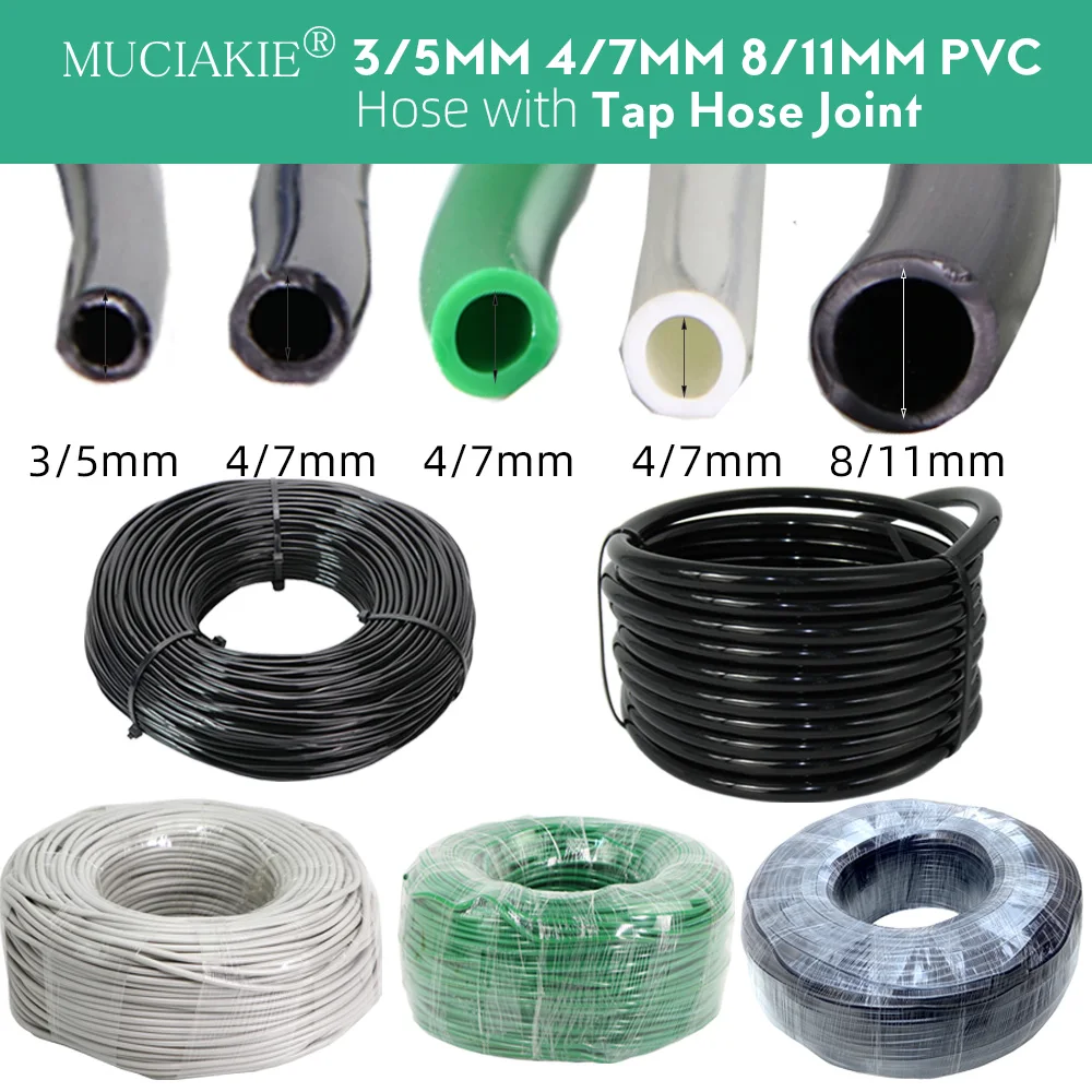 5-80M 3/5mm 4/7mm 8/11mm nowy wąż PVC z kranu złącze węża wąż ogrodowy podlewania nawadniania rury wody w ogrodzie złącze