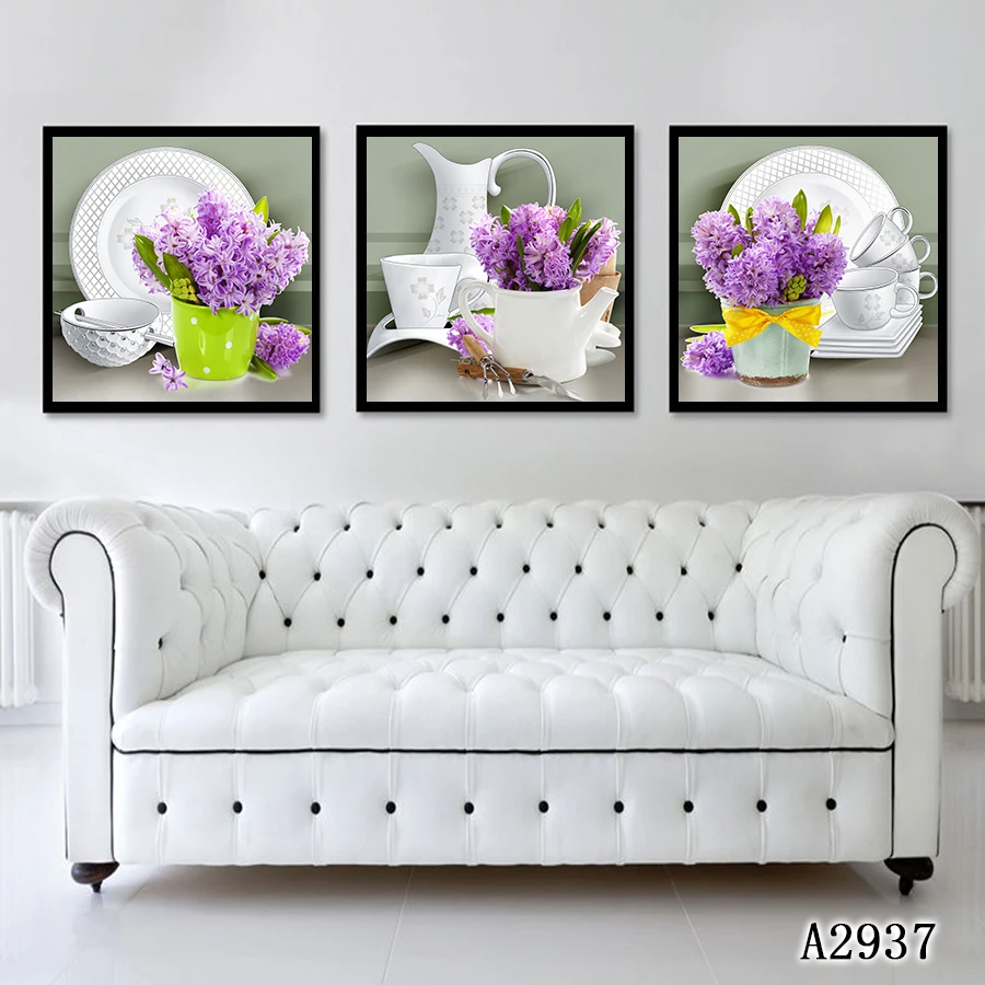 Abstract Oil Painting Print on Canvas 3pcs Modular Flower Tableware Vase Canvas Printing Painting Wall Art Picture forHome Decor