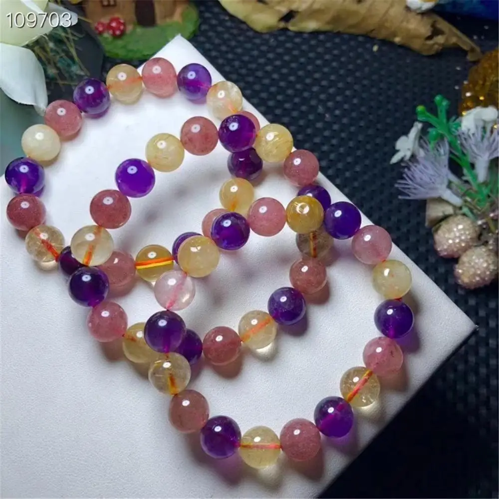 

10mm Natural Super 7 Melody Colorful Hair Rutilated Bracelet For Women Lady Man Stretch Round Beads Gemstone Jewelry AAAAA