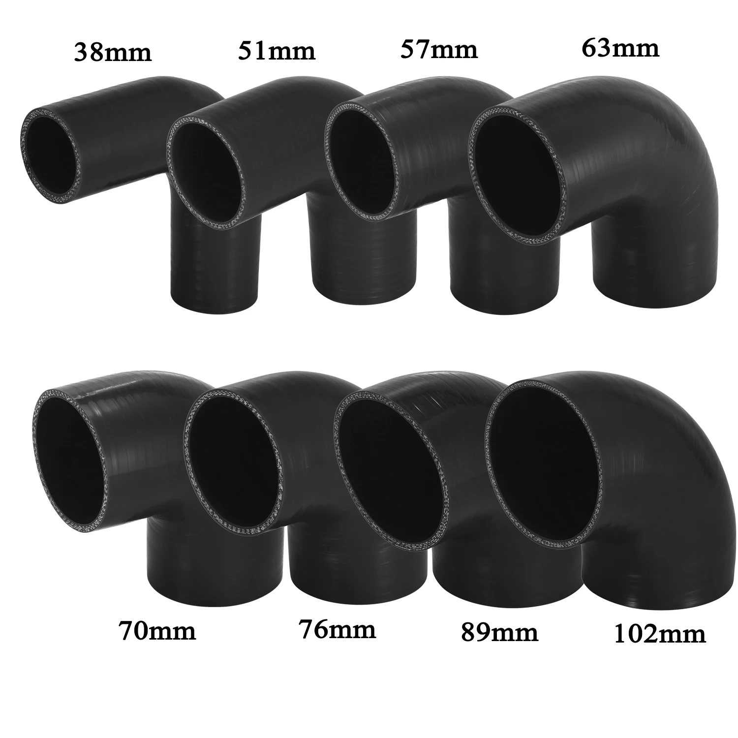 

Uxcell 90 Degree Elbow Hose Silicone Tubing Hose 38 51 57 63 70 76 89 102MM Connector Intercooler Tube for Air Turbo Intake Pipe