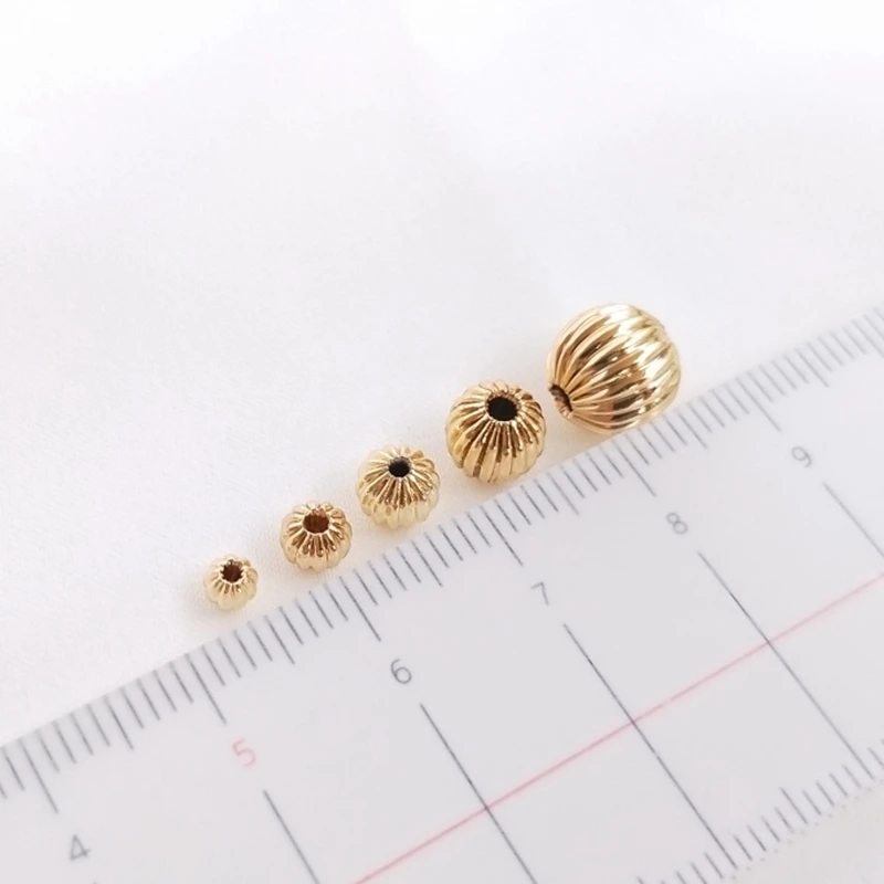 Plated True 14 K Gold Round Small Lantern Pumpkin Balls Loose Beads DIY Jewellery Findings Jewelry Making Accessories