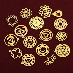 5pcs/lot Flower of Life DIY Charms Wholesale 100% Stainless Steel Yoga Lotus Connectors Charm Om Hansa Hand Jewelry Pendant