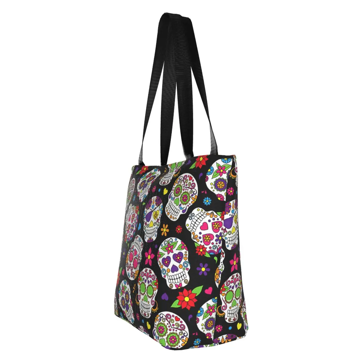 Mexican Skull Polyester outdoor girl bolsa, mulher shopping bag, bolsa de ombro, bolsa de lona, saco do presente