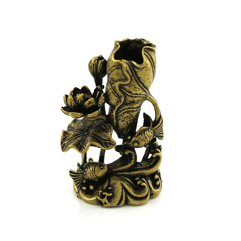 Pure Copper Lotus Carp Figurines Miniatures Office Incense Stick Ornaments Goldfish Lotus Antique Bronze Tea Pet Home Decoration