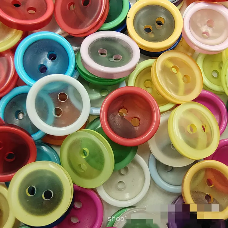 100 Pcs 12.5mm Transparent Buttons Mix Color Plastic Buttons Children\'s Apparel Supplies Sewing Accessories DIY With Two Holes