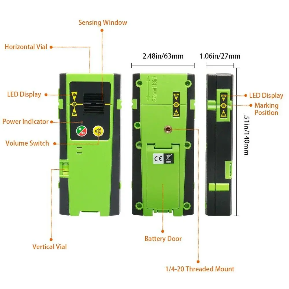 Huepar 3D Cross Line Laser Level 360 Self-leveling 12 Lines Green Beam Measure Tools Includes LR-6RG Digital LCD Laser Receiver