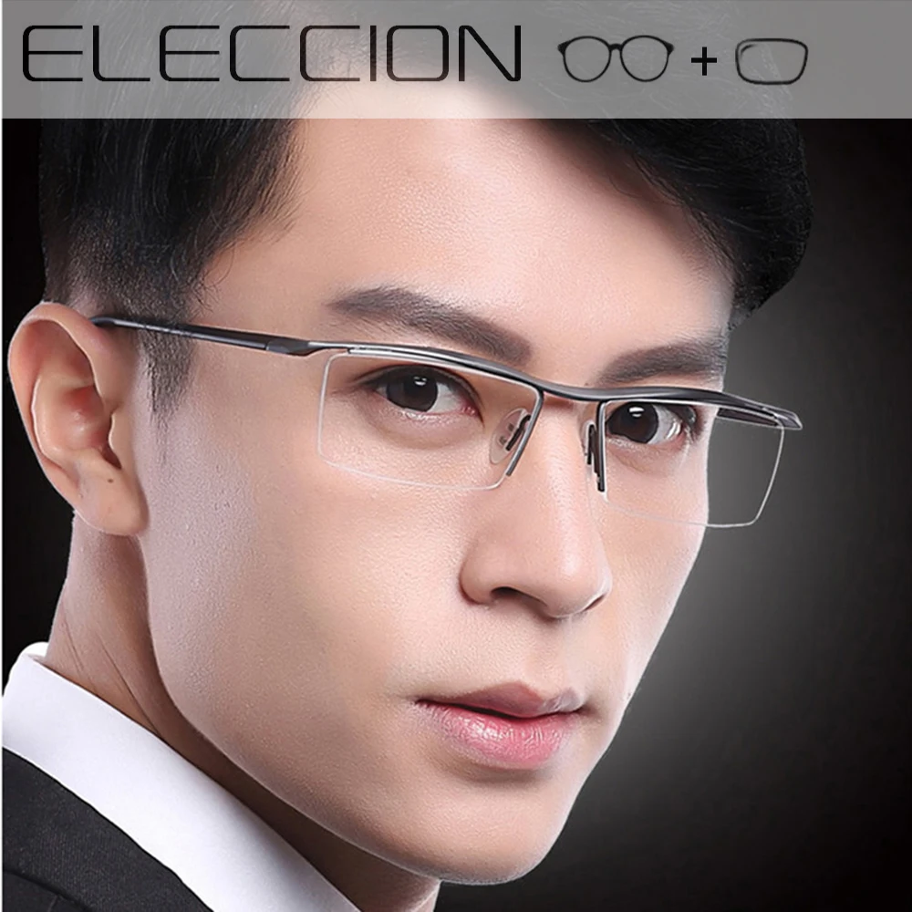 Eyebrow Prue Titanium Optical Frame Glasses for Men New Fashion Half Rimless Rim Eyeglasses Frames Clear Lens Corrective Eyewear