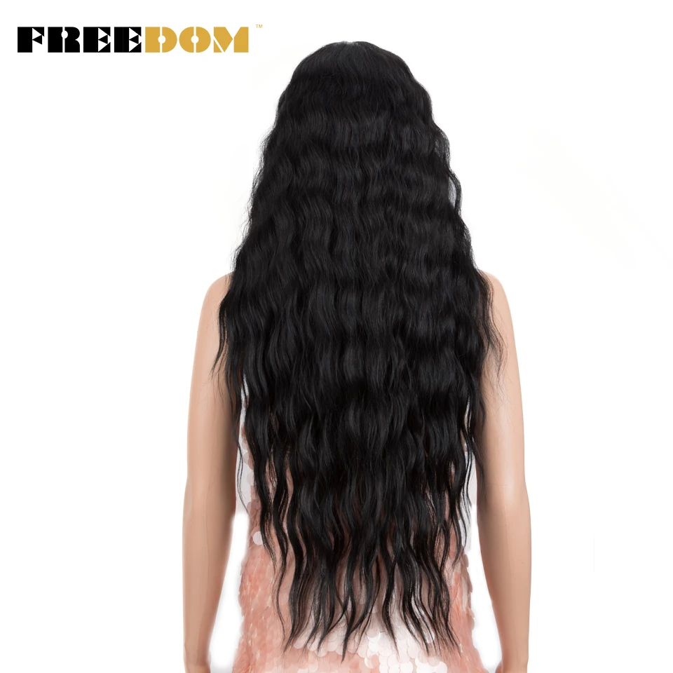 FREEDOM Synthetische Lace-Front-Perücke, lange, tief gewellte Ombre-Blond-Ingwer-Perücke mit Spitze für schwarze Frauen, hitzebeständige Cosplay-Perücke – Detail 13