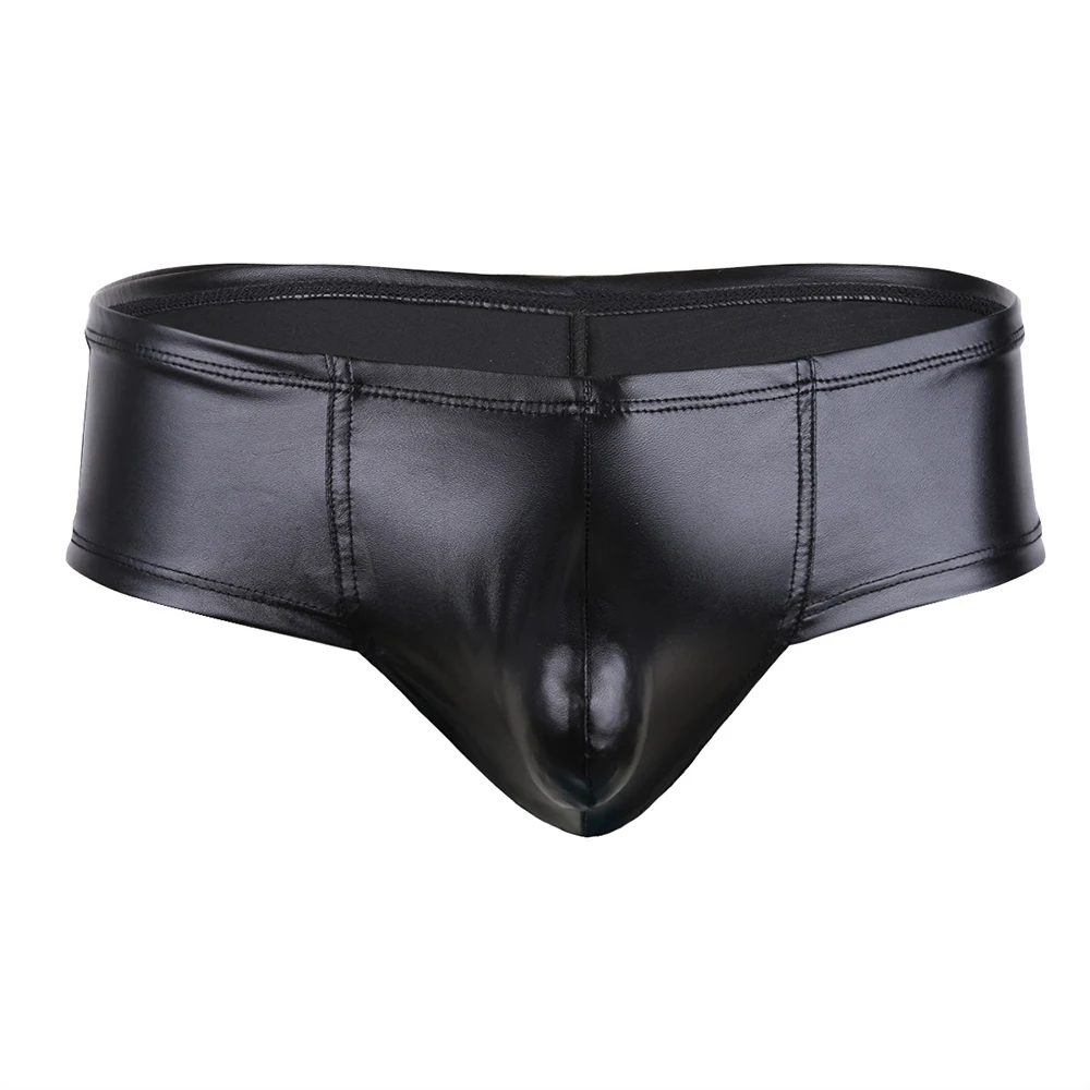 Men's underwear solid color faux leather briefs sexy nightclub sports   Sexy underwear