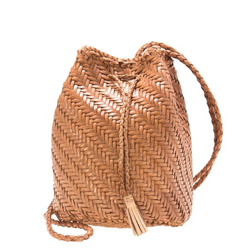 

Women's 100% Genuine Leather Shoulder Bag Inner Weaving Casual Shopping Bucket Bag Vintage Tote Purse Cowhide Cross Hand Bags