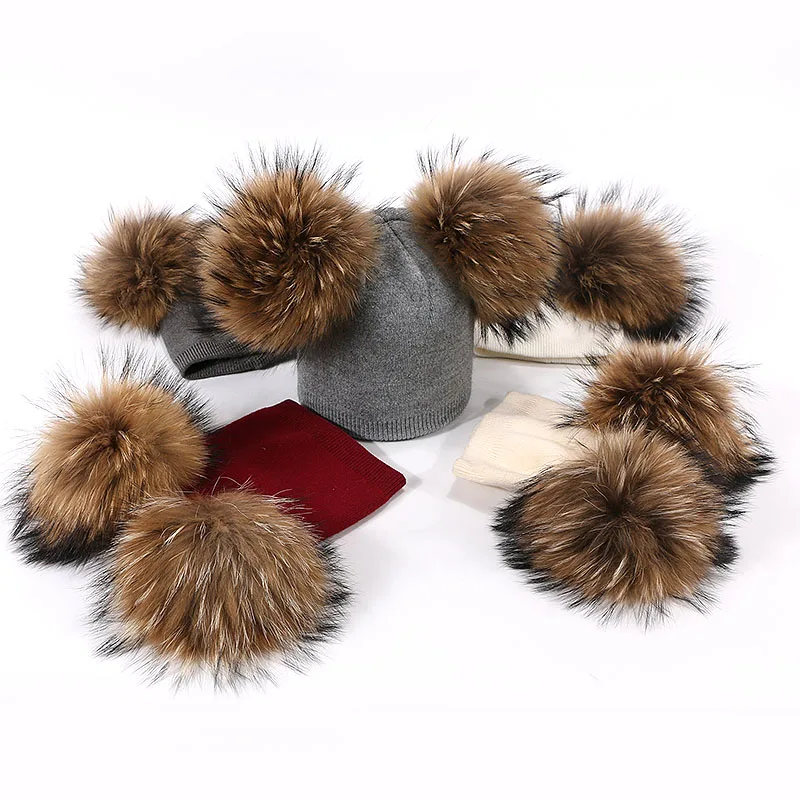 Winter Children Double Plush Ball Cap Hat for Kids Baby Girls Knitted Beanies Cap Hat Thick Female Autumn Fur Pompom Ski Cap