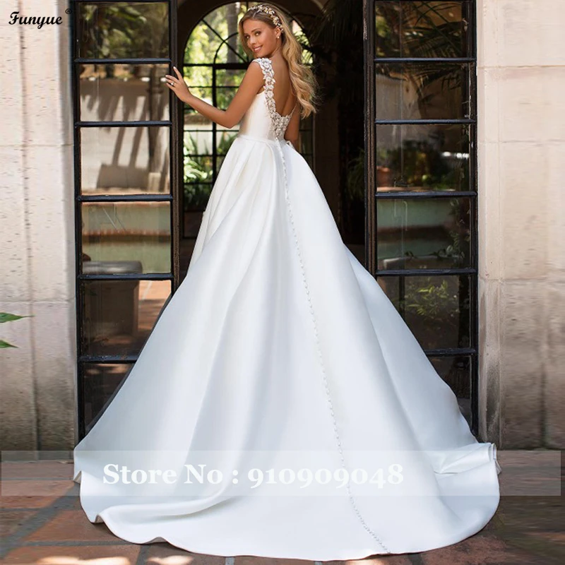 Elegant A-Line Princess Wedding Dress Simple Vestidos De Novia Satin Lace Bridal Gowns Long White Bride Dresses