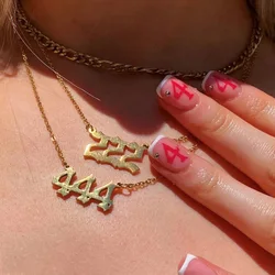 Angel Number Stainless Steele Necklace For Women Gold Color Chain Necklaces 2024 Trend Lucky 444 Charm Jewelry Accessories mujer