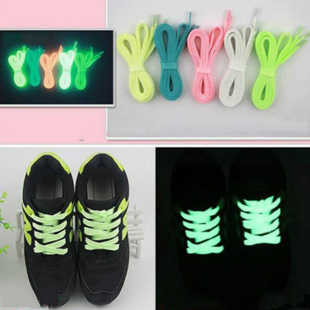 1 para Luminous Shoelaces Athletic Sport płaskie byt płucienny sznurowadła świecące w ciemności noc kolor fluorescencyjny Shoelace