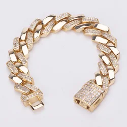 14mm Hip Hop Micro Paved AAA Cubic Zirconia Bling Iced Out Square Cuban Miami Link Chain Bangle Bracelet for Men Rapper Jewelry