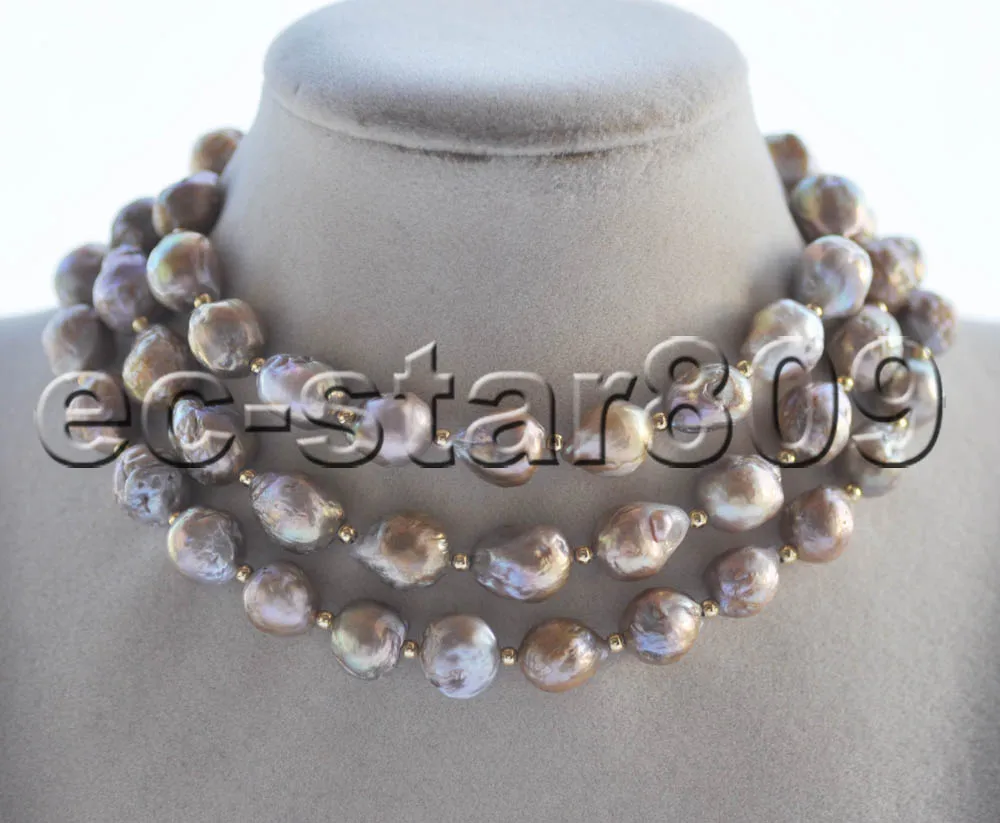 

Z11158 38" 13mm Almost Round Peacock Lavender Edison KESHI Pearl Bead Necklace Choker Women