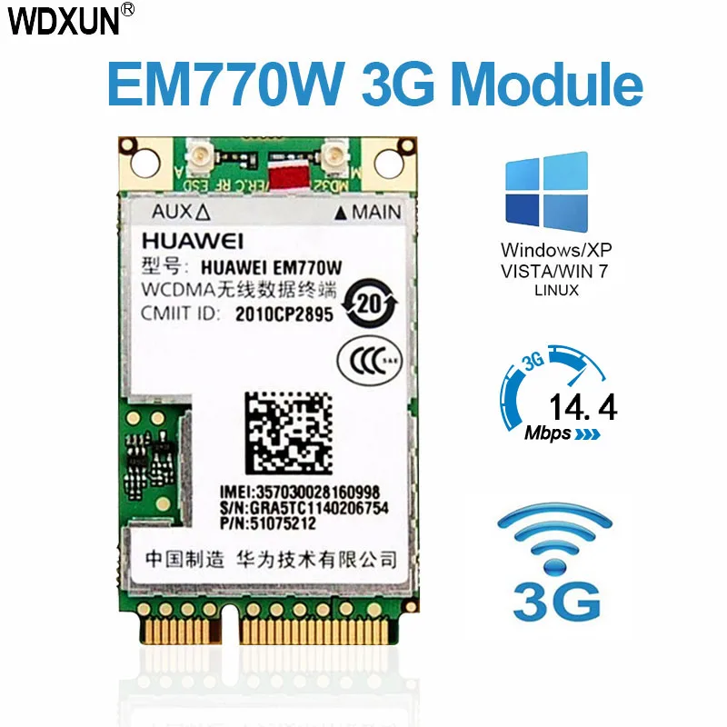 EM770W WiFi Card 3G 14.4Mbps Mini PCI E Network Wwan Card for Laptop Windows 2000/XP/Vista/Windows 7/Linux