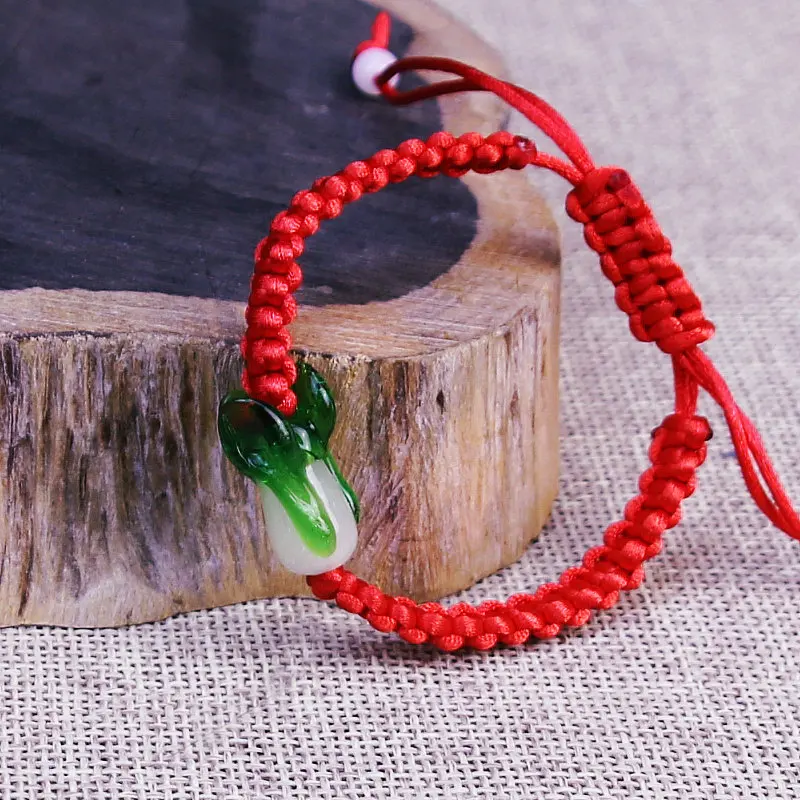 Hand-woven Men And Women Year Of Birth Recruit Money Cabbage Red Rope Bracelet Glass Imitation Crystal Chinese Cabbage Bracelet