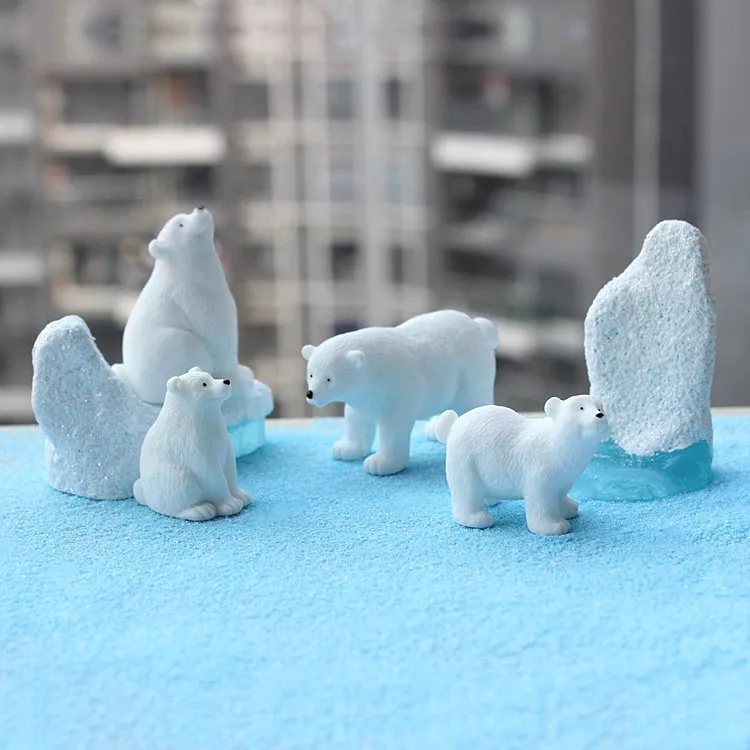 Bear Polar Model Glaciers Scene Ornaments Little Bear fairy garden Miniature Animal Resin Decoration Figurine Action Figure Toys