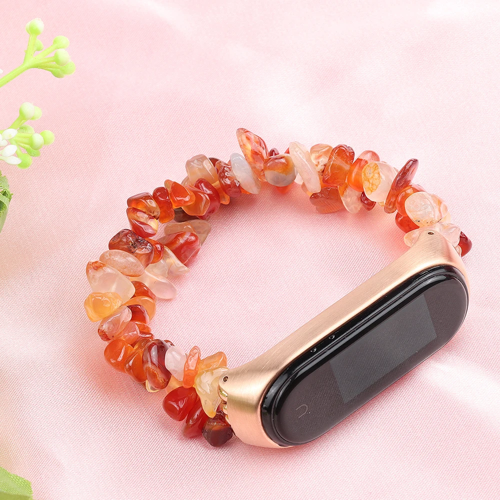 Beads Stone Bracelet for Xiaomi Mi Band 8 5 6 7 4 Handmade Natural Jewelry Wristband Elastic Woman Strap Miband Mi Band 8 Girls