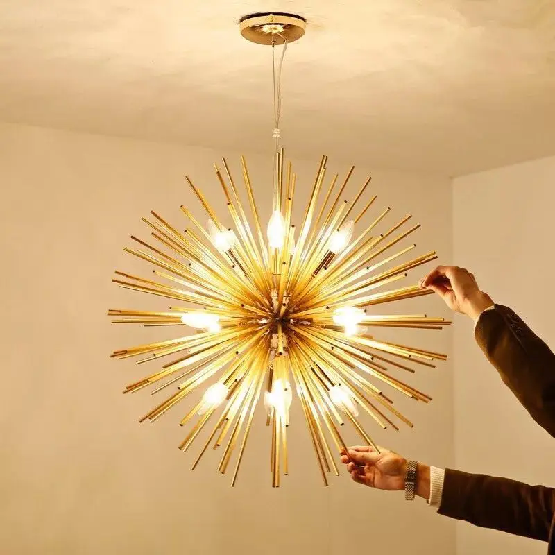 

Goden Dandelion Chandelier Lustre Sputnik Hanging Lamp Globe Chandelier Fixture Bedroom Living Room E14 Aluminum Pendant Lamp