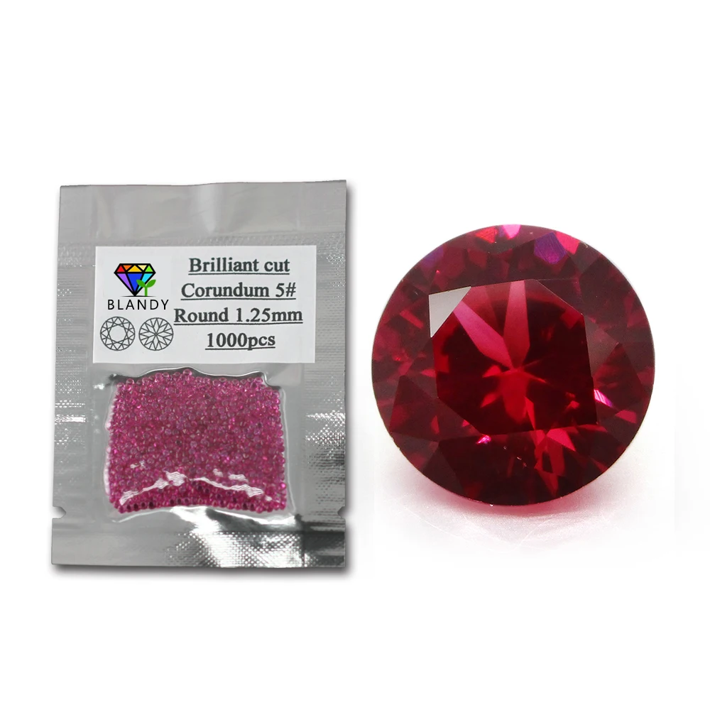 High Quality 0.9~3.0mm Round Brilliant Cut 5A Quality #5 Rubi Red Corundum Stone Synthetic Gems Wax Setting For DIY Jewelry