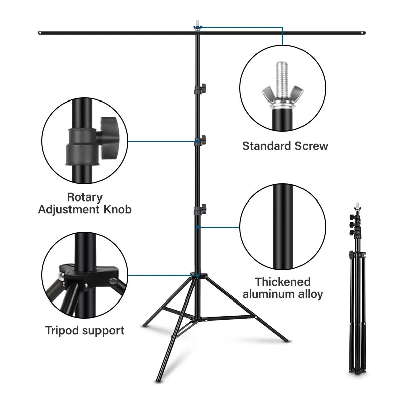 사진 배경 스탠드 2.6*2M/2*2M 조정 가능한 T 모양 지원, 사진 스튜디오 모슬린/종이 크로마 키 배경 스탠드