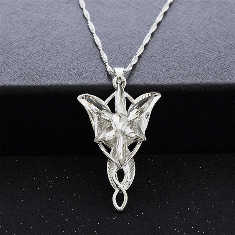 Fashion Zircon Silver Color Evenstar Arwen Necklaces Copper Pendant Long Chain The Lord Film Jewelry Crystal Shinning Necklace