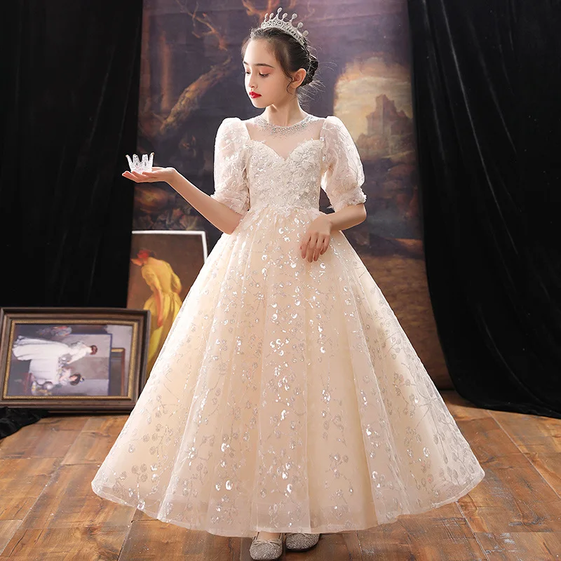 Girl Wedding Evening Party Dresses Kids Formal Dress for Girls Princess Pageant Sequins Long Gown Children Boutique Clothing