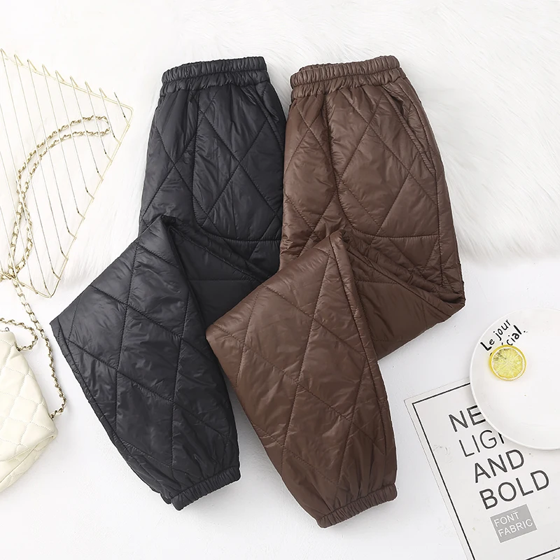 Winter Women’s Cotton-Padded Pants Fashion Vintage Warm Thicken High Waist Versatile Solid Color Simple Female Casual Trousers