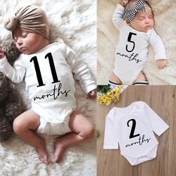 Newborn Baby Monthly Growth Milestone Baby Romper Infant Funny Cute Toddler Jumpsuits Newborn Outfits Bodysuits Boy Girl Clothes