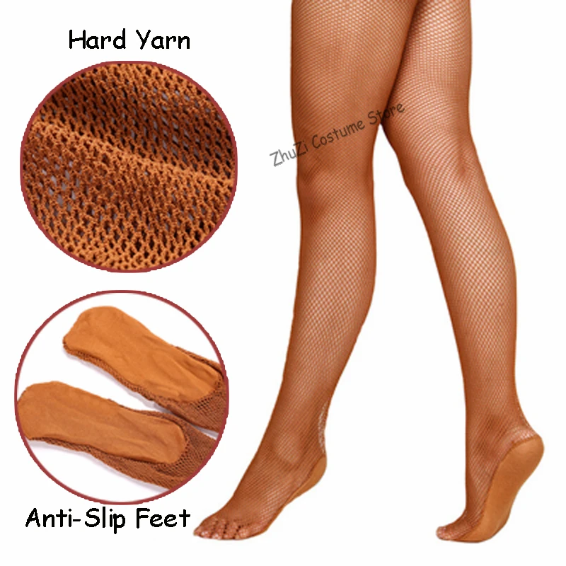 Professional Fishnet Tights ผู้หญิงละตินเต้นรำสุภาพสตรีห้องบอลรูม & Latin Dance เส้นด้ายยืดหยุ่นละตินถุงน่อง Pantyhose