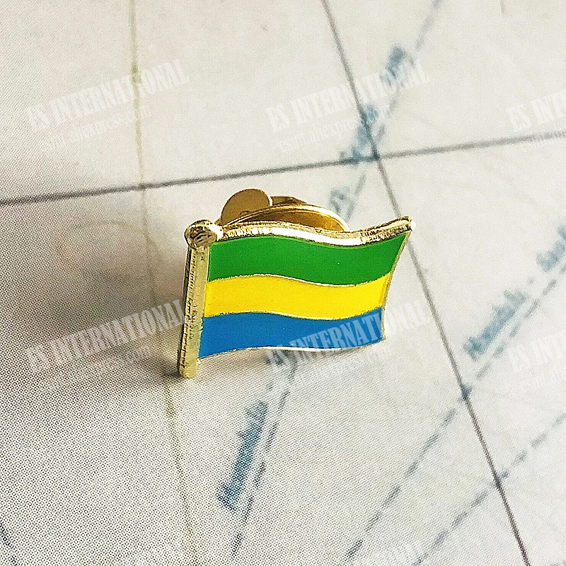 Gabon National Flag Lapel Pins Crystal Epoxy Metal Enamel Badge Paint Brooch Souvenir Suit  Personality  Commemorative  Gifts