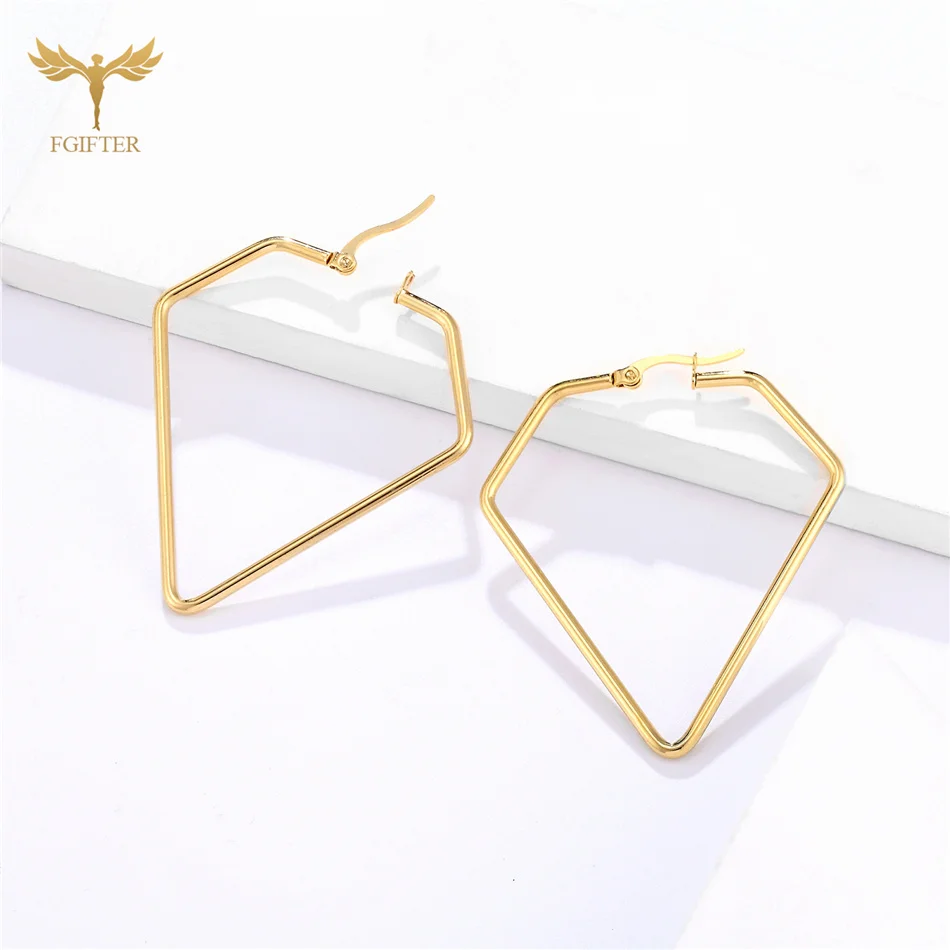 Women's Hoops Big Earrings Pendant Dangling Gold Color Stainless Steel Jewelry Vintage Geometric  Earrings For Female Trend