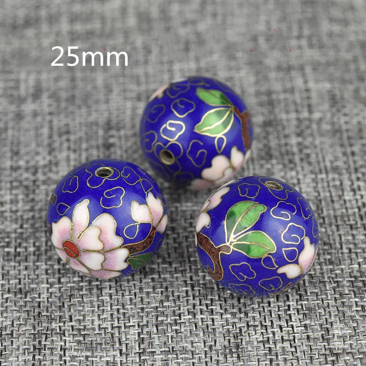 Chinese Polished Cloisonne Enamel 25mm Round Beaded Handmade DIY Jewelry Making Pendants Necklaces Jewellery Copper Accessories