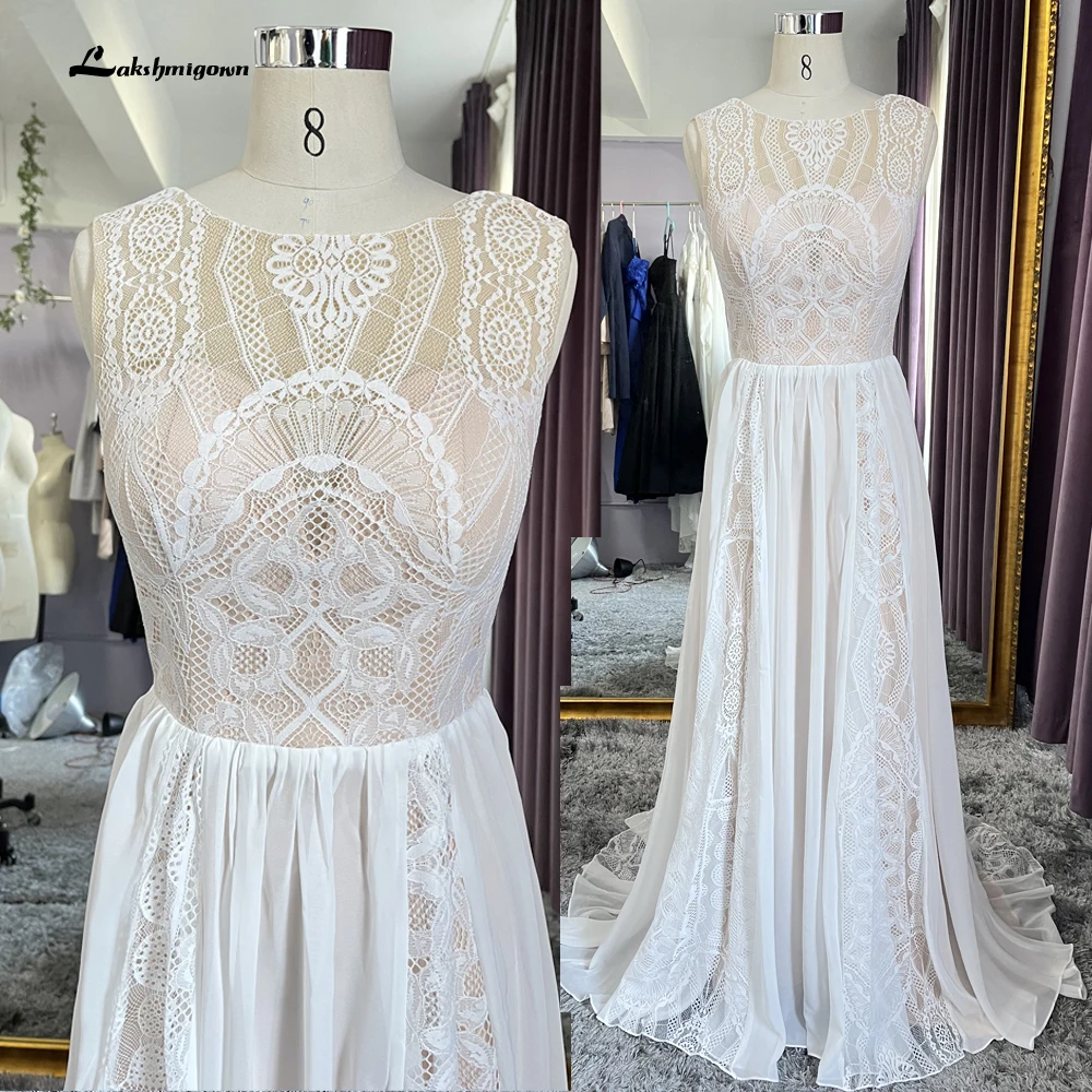 Charming A-Line V Back Wedding Dresses 2022 Sleeveless Lace Appliques Floor Length Beach Bridal Gown For Women Blackless vestido