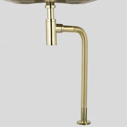 shine gold Basin Bottle Trap Brass Bathroom Sink Siphon Drains with gold Pop Up Drain  P-TRAP Pipe Waste