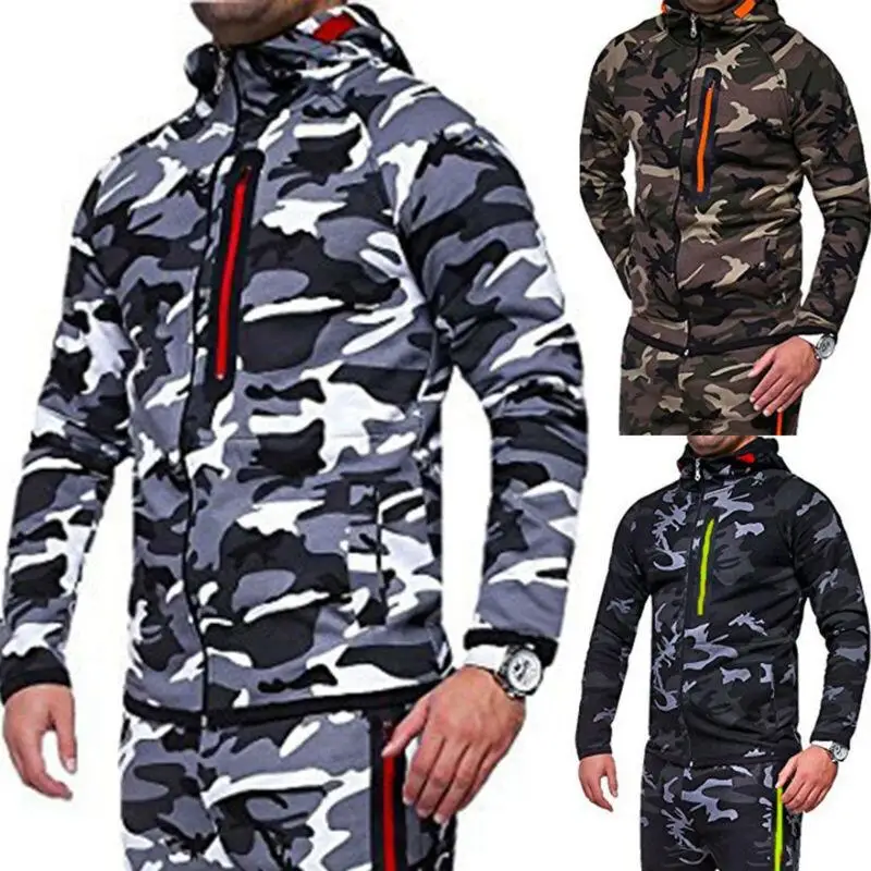 

Mens Jacket Coat Army Military Camouflage Tracksuit Long Sleeve Hooded Hoodie