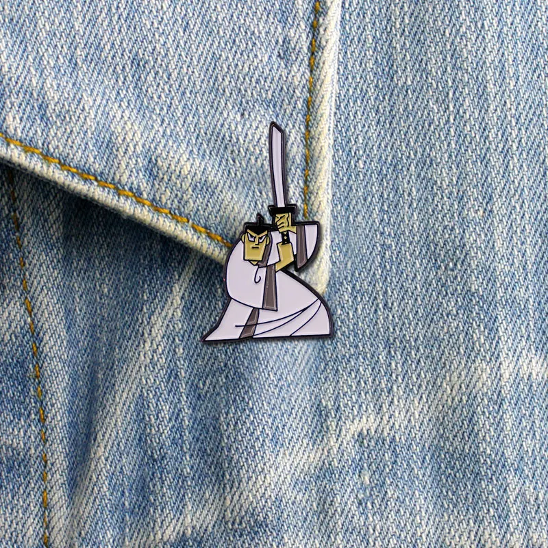 Samurai Jack Pin 90s Ninja White clothes warrior Cartoon brooch Heady Festival Hat and Lapel pins
