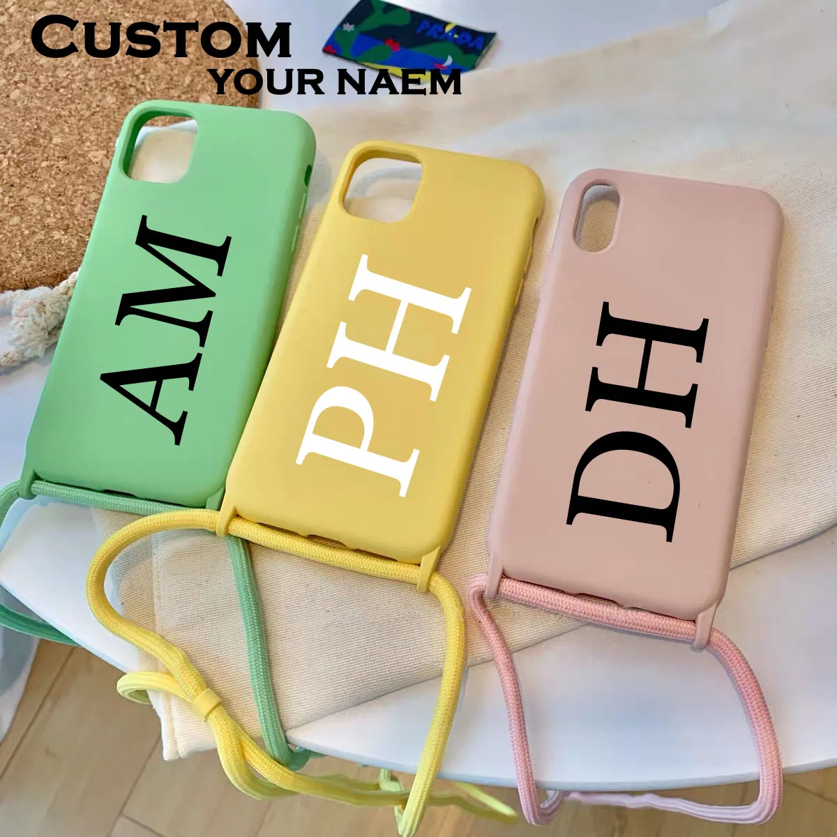 Tùy Chỉnh Tên Logo Hình Dây Đeo Vai Ốp Lưng Với Sling Cho Iphone 13 12 11 Pro Max 7 8 Plus X XR XSMax Vỏ Mềm TPU