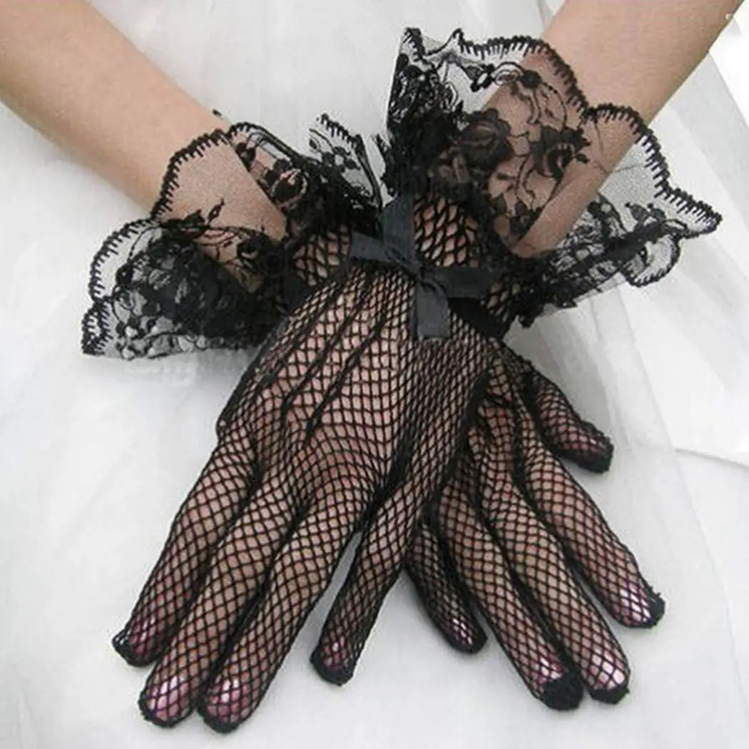 Ladies Gloves Lace Gloves White Wedding Gloves Short Floral Gloves Party Bridal Hand Accessories for Women and Girls