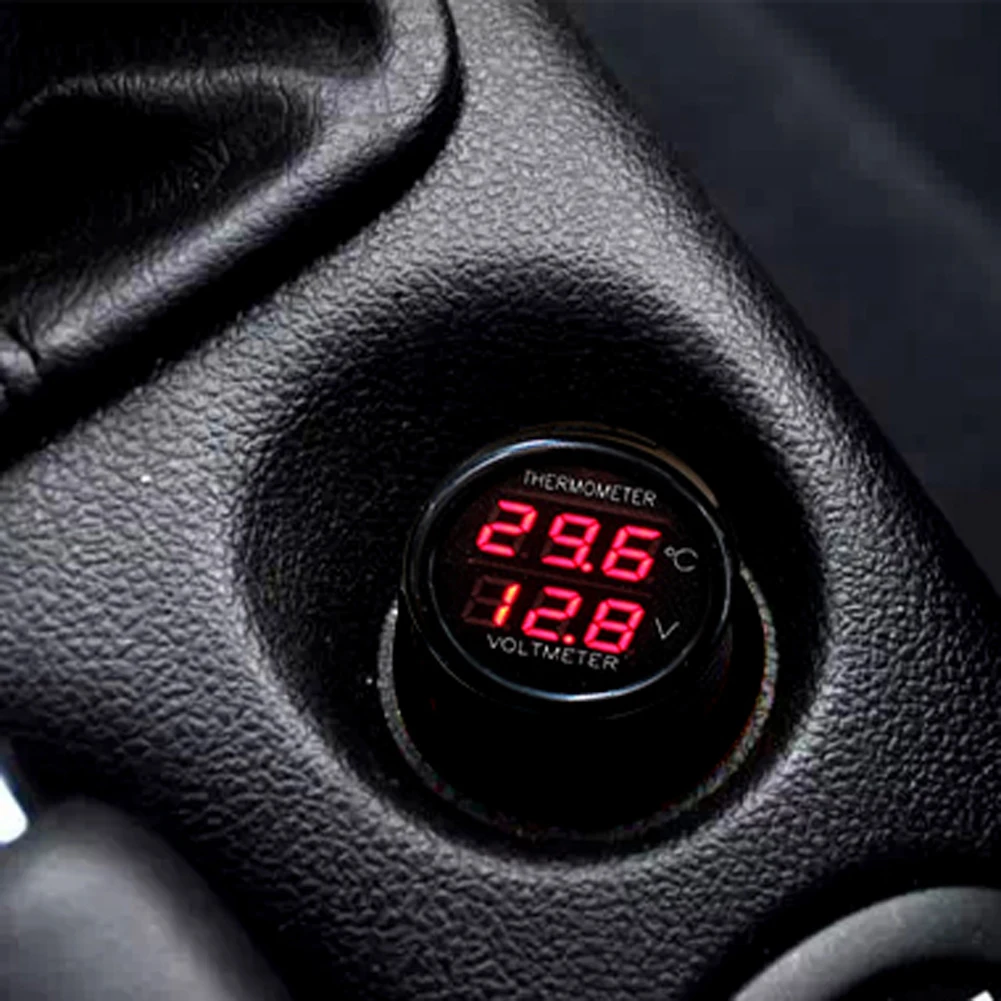 12V 24V Digital Car Voltmeter Thermometer Cigarette Lighter Style 2 in 1 Battery Monitor Voltage Temperature Meter