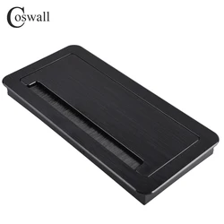 Coswall Black Brushed Aluminum Alloy Thickened Arc Corner Soft Open Cover Buffer Desktop Wire Hole Cable Outlet Dust-proof Brush