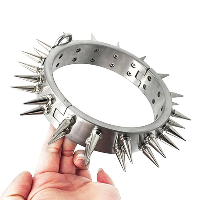 Heavy Stainless Steel Neck Collar Thorn Adult Game Slave Restraint Bondage BDSM Sex Toys For Men Women Fetish 2 Row Spike