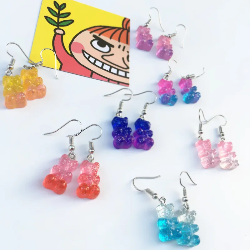 1 Pair Creative Cute Mini Gummy Bear Earrings Minimalism Cartoon Design Colorful Bear Female Ear Hooks Danglers Jewelry Gift