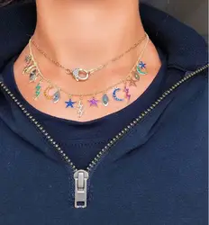 2020 winter rainbow cz paved multi charm choker necklaces for women lady wedding short choker smile eye lip pendant jewelry gift