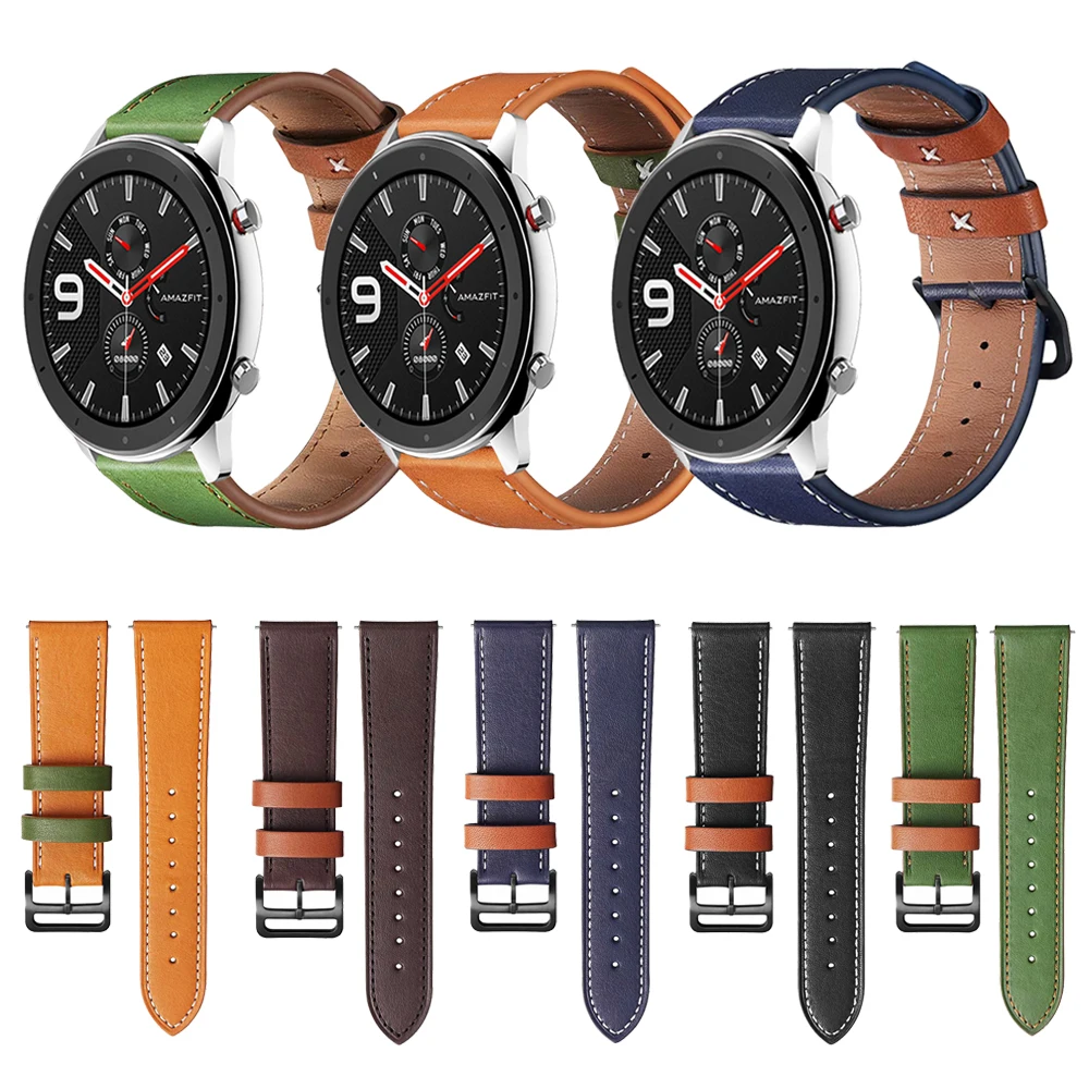 Watch Strap for Xiaomi Huami Amazfit GTR 47mm 42mm Leather Band for Amazfit GTS Stratos 3 Bip Replacement Accessories Watchband