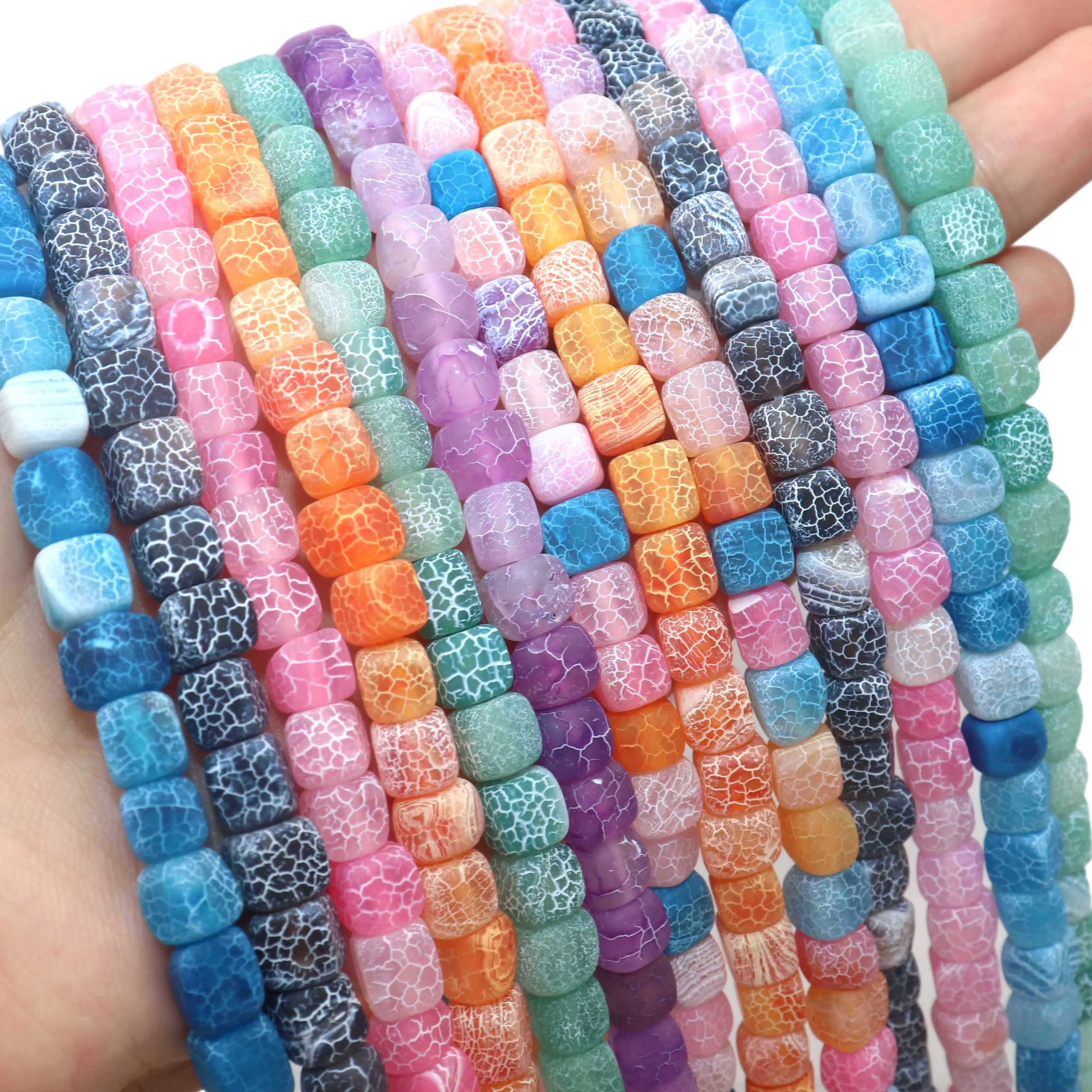 8mm Natural Stone Dragon Veins Onyx Agates Square Cube Loose Spacer Beads For Jewelry Making DIY Necklace Bracelet Accessories